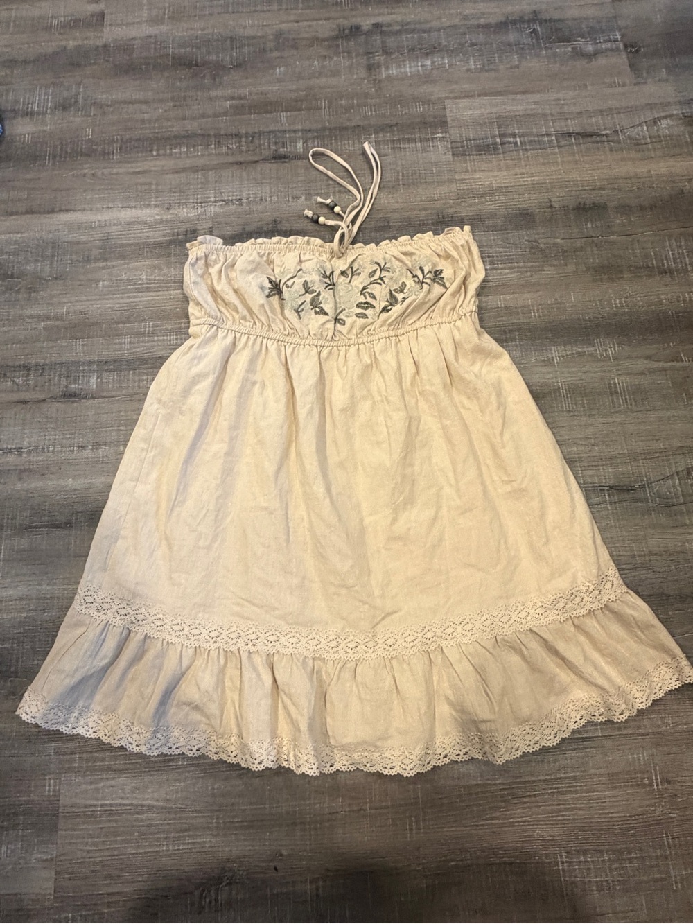 wild fable Cream Strapless Embroidered Ruffle Sundress